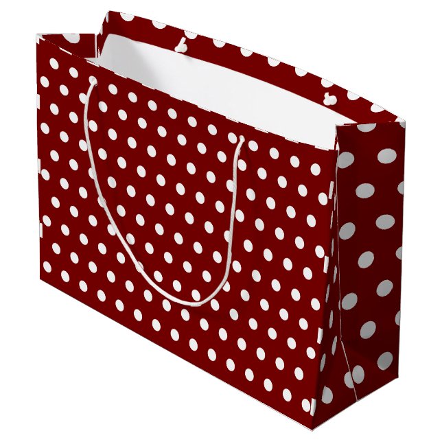 DARK RED WHITE POLKA DOT CUSTOMIZED STYLISH  LARGE GIFT BAG (Back Angled)