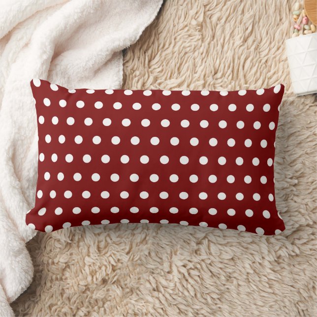 DARK RED WHITE POLKA DOT CUSTOMIZED STYLISH SIMPLE LUMBAR PILLOW (Blanket)