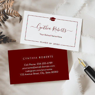 Dark Red White Script Graduation Standard Business Card