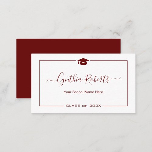 Dark Red White Script Graduation Standard Business Card