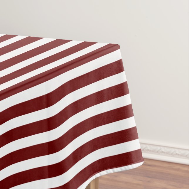 Dark Red/White Simple Stripes Pattern Tablecloth (In Situ)