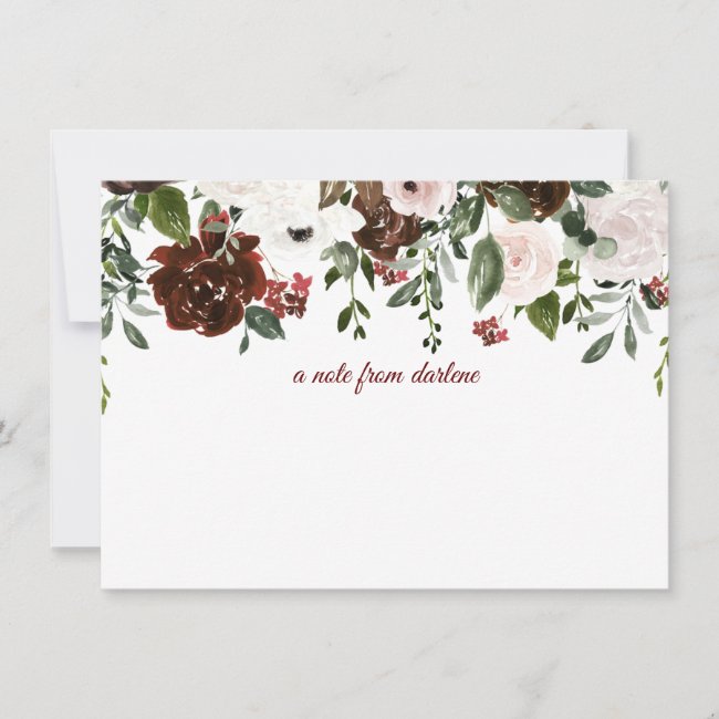 Dark Red White Soft Pink Roses with Greenery Note Card