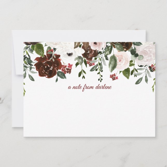 Dark Red, White, Soft Pink Roses with Greenery Note Card (Front)