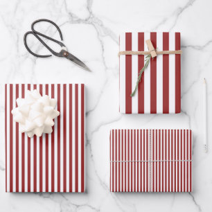 Dark Red & White Stripes Wrapping Paper Sheets