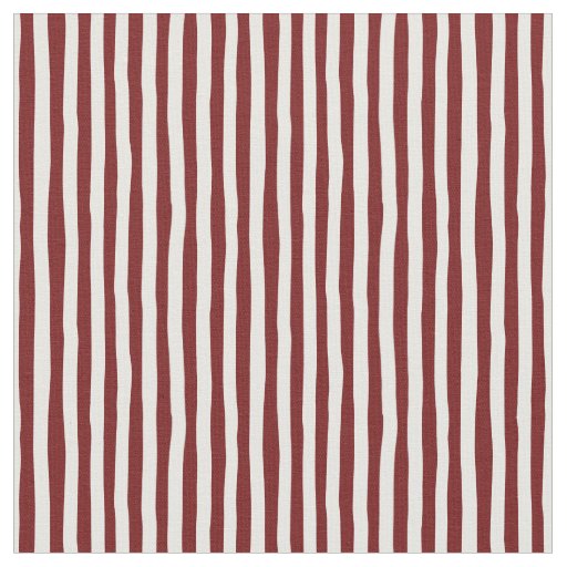 Dark Red & White Wonky Stripes Fabric