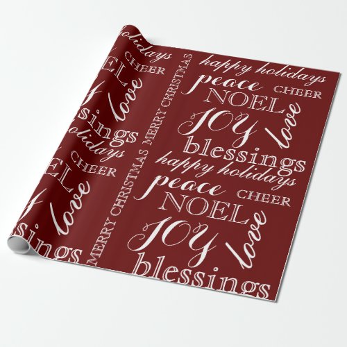 Dark Red  White Word Art Christmas Wrapping Paper