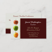 Dark Red with Apples Teacher's Business Card (Front/Back)