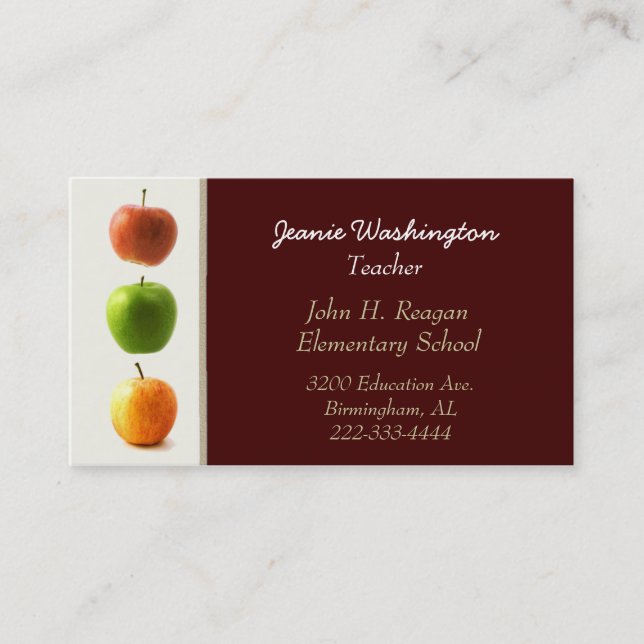 Dark Red with Apples Teacher's Business Card (Front)