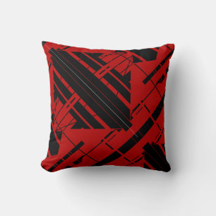 Dark Red with Black Diagonal Abstract Art Design Throw Pillow