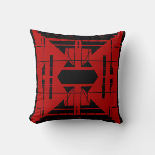 Dark Red with Black Symmetrical Abstract Design Throw Pillow