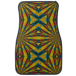 Dark Red Yellow Turquoise Geometric Pattern Cool Car Floor Mat