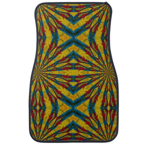   Dark Red Yellow Turquoise Geometric Pattern Cool Car Floor Mat