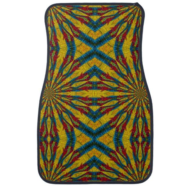   Dark Red Yellow Turquoise Geometric Pattern Cool Car Floor Mat (Front)