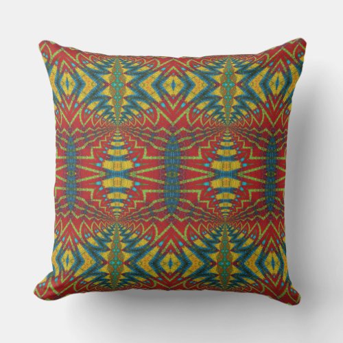   Dark Red Yellow Turquoise Geometric Pattern Cool Outdoor Pillow