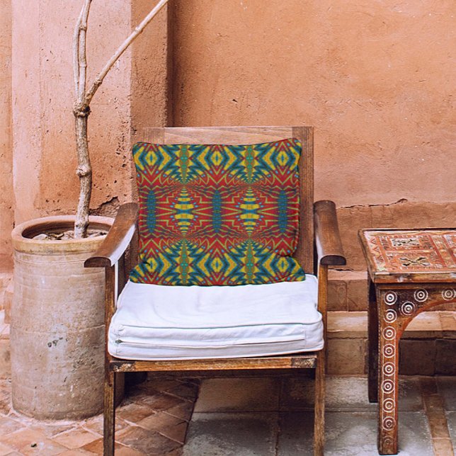   Dark Red Yellow Turquoise Geometric Pattern Cool Outdoor Pillow (Creator Uploaded)