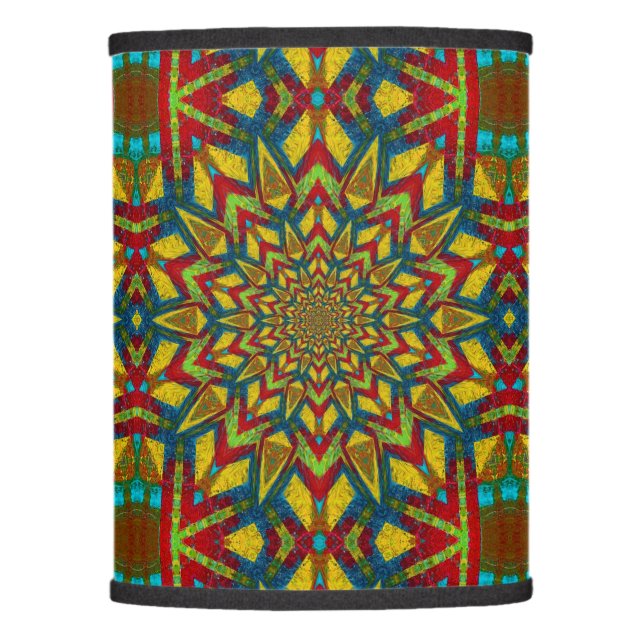 Dark Red Yellow Turquoise Geometric Pattern Ethnic Lamp Shade (Front)