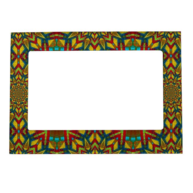 Dark Red Yellow Turquoise Geometric Pattern Ethnic Magnetic Frame (Front)