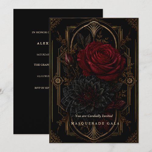 Dark Regency Gothic Gold Masquerade Invitation