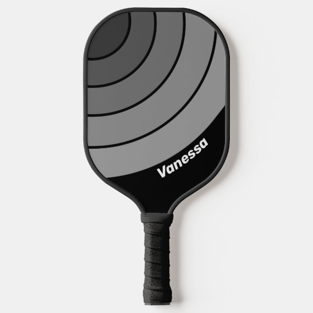 Dark Retro Gradient Circle Rainbow with Name Pickleball Paddle (Front)