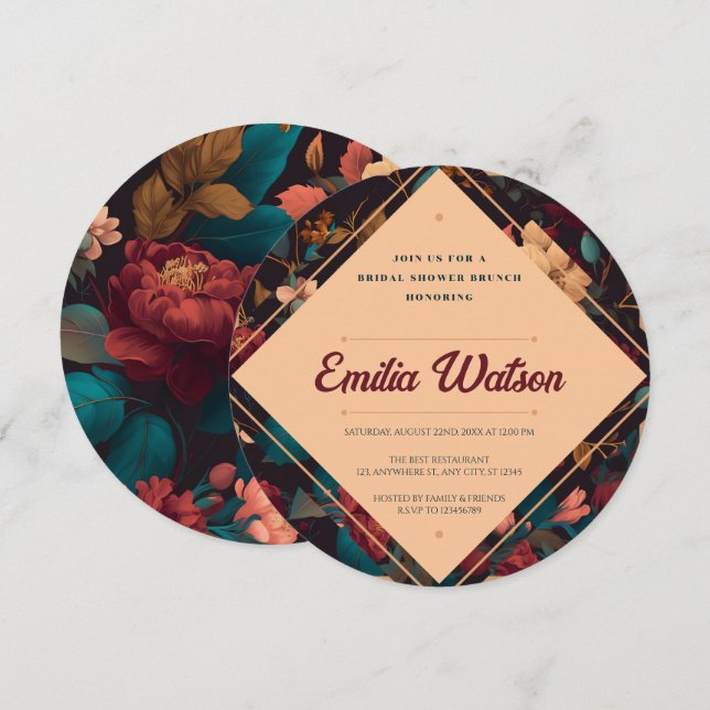 Dark Rich Floral Theme Bridal Shower Invitation (Front/Back)