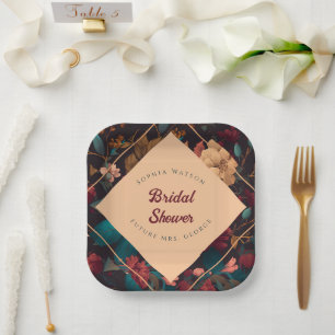 Dark Rich Floral Theme Bridal Shower Paper Plates