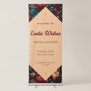Dark Rich Floral Theme Bridal Shower Welcome Retractable Banner