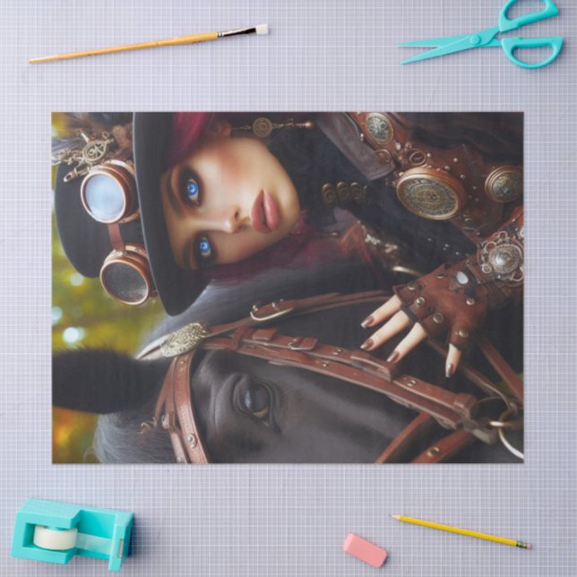 Dark Rider Steampunk Victorian Lady Decoupage Tissue Paper (Craft)