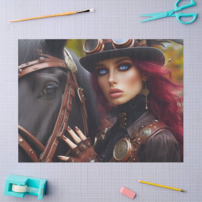 Dark Rider Steampunk Victorian Lady Decoupage  Tissue Paper (Craft)