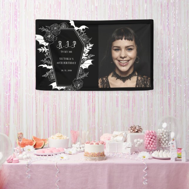Dark RIP Thirties Gothic 40th Photo Birthday Banner (Party)
