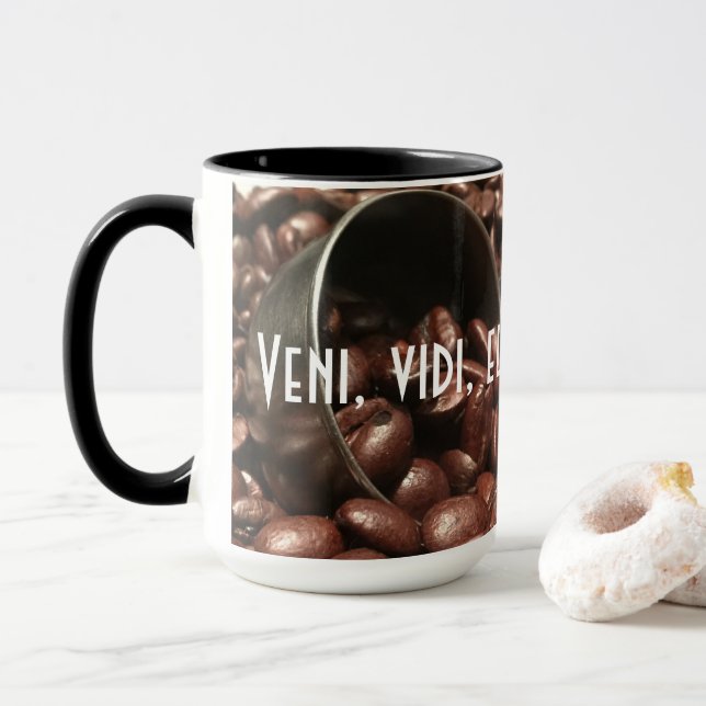 Dark Roast Coffee Beans and Scoop Photograph Mug (With Donut)