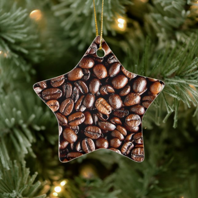 Dark Roasted Coffee Beans Ceramic Ornament (Tree)