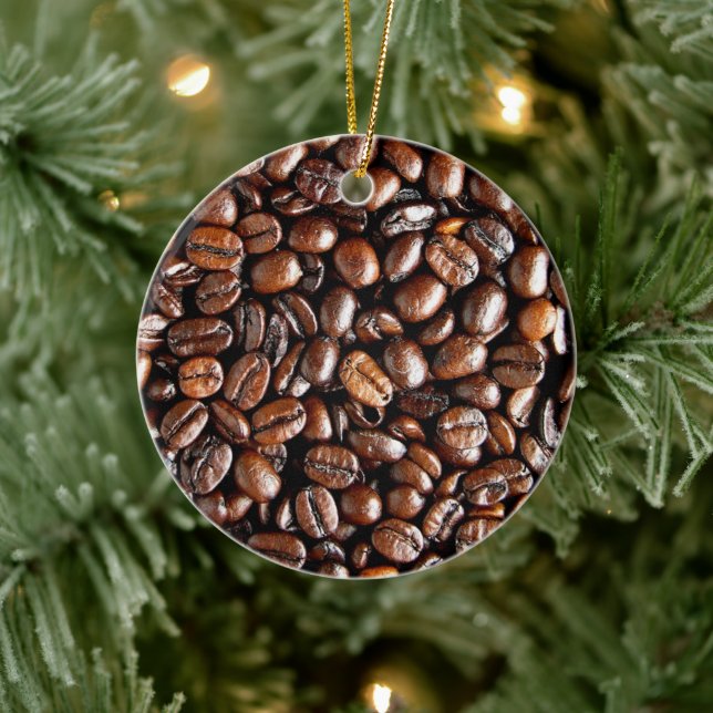 Dark Roasted Coffee Beans Ceramic Ornament (Tree)