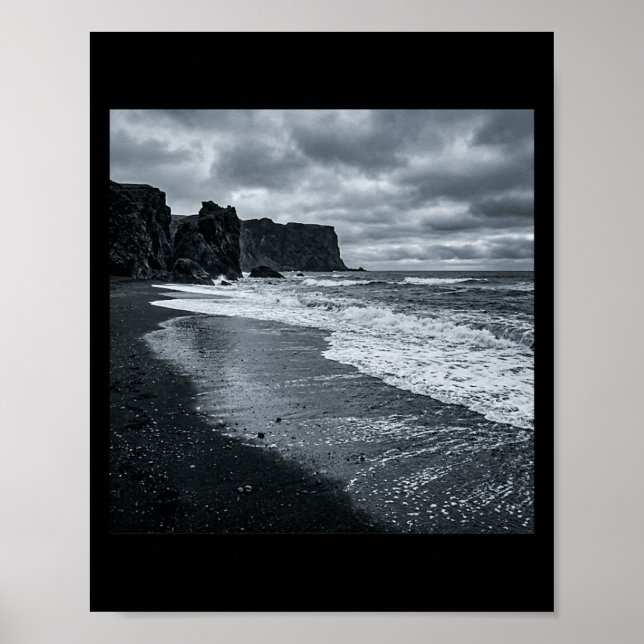 Dark Rocky Coast Waves Dramatic Ocean Shore Poster (Front)