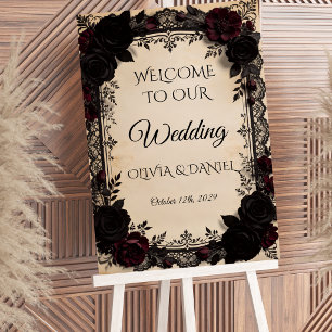 Dark Romance Black Lace Victorian Wedding Sign