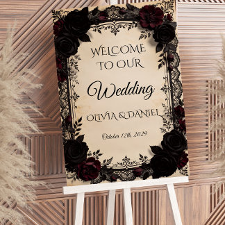 Dark Romance Black Lace Victorian Wedding Sign