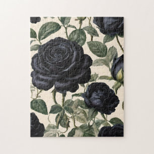 **"Dark Romance: Black Vintage Provincial Roses"** Jigsaw Puzzle