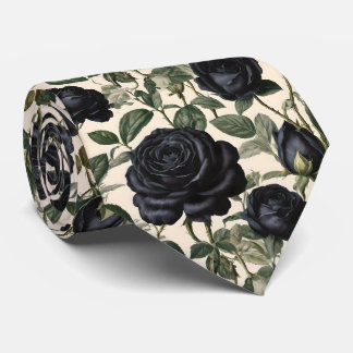 **"Dark Romance: Black Vintage Provincial Roses"** Neck Tie