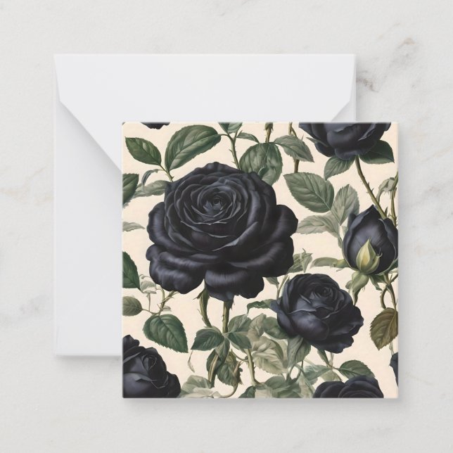 **"Dark Romance: Black Vintage Provincial Roses"** Note Card (Front)