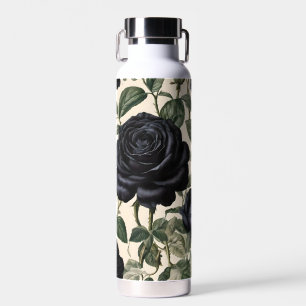 **"Dark Romance: Black Vintage Provincial Roses"** Water Bottle