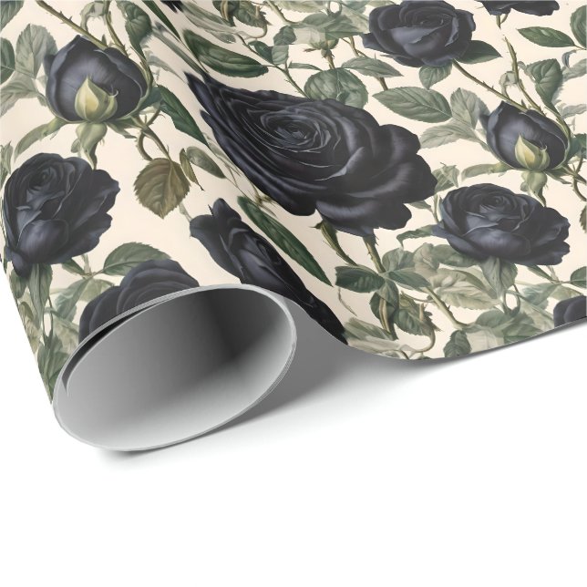 **"Dark Romance: Black Vintage Provincial Roses"** Wrapping Paper (Roll Corner)