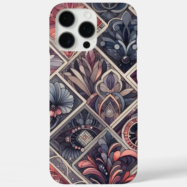 Dark Romance Burgundy Art Deco Floral Summer  Case-Mate iPhone Case (Back)