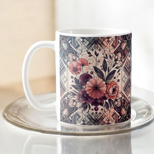 Dark Romance Burgundy Art Deco Floral Summer Coffee Mug (Creator Uploaded)