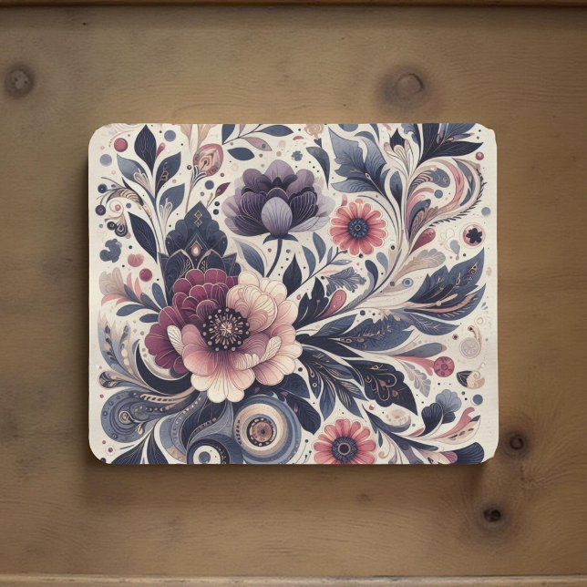 Dark Romance Burgundy Art Deco Floral Summer  Mouse Pad (Creator Uploaded)