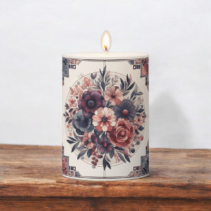 Dark Romance Burgundy Art Deco Floral Summer  Pillar Candle