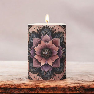 Dark Romance Burgundy Art Deco Floral Summer Pillar Candle