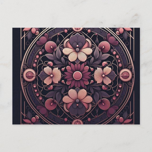 Dark Romance Burgundy Art Deco Floral Summer Postcard (Front)