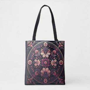 Dark Romance Burgundy Art Deco Floral Summer  Tote Bag