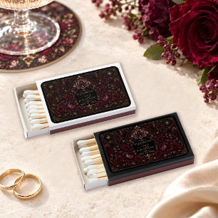 Dark Romance Burgundy Stained Glass Wedding Matchboxes