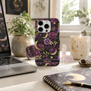 Dark Romance Celestial Moon Name Purple Gold iPhone 17 Pro Case