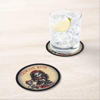 Dark Romance_ Crimson Rose Round Paper Coaster